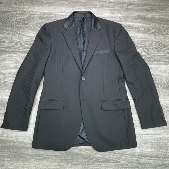 Givenchy Blazer Mens 50 Black Wool Stripe Pattern Two Button Suit Jacket Lined